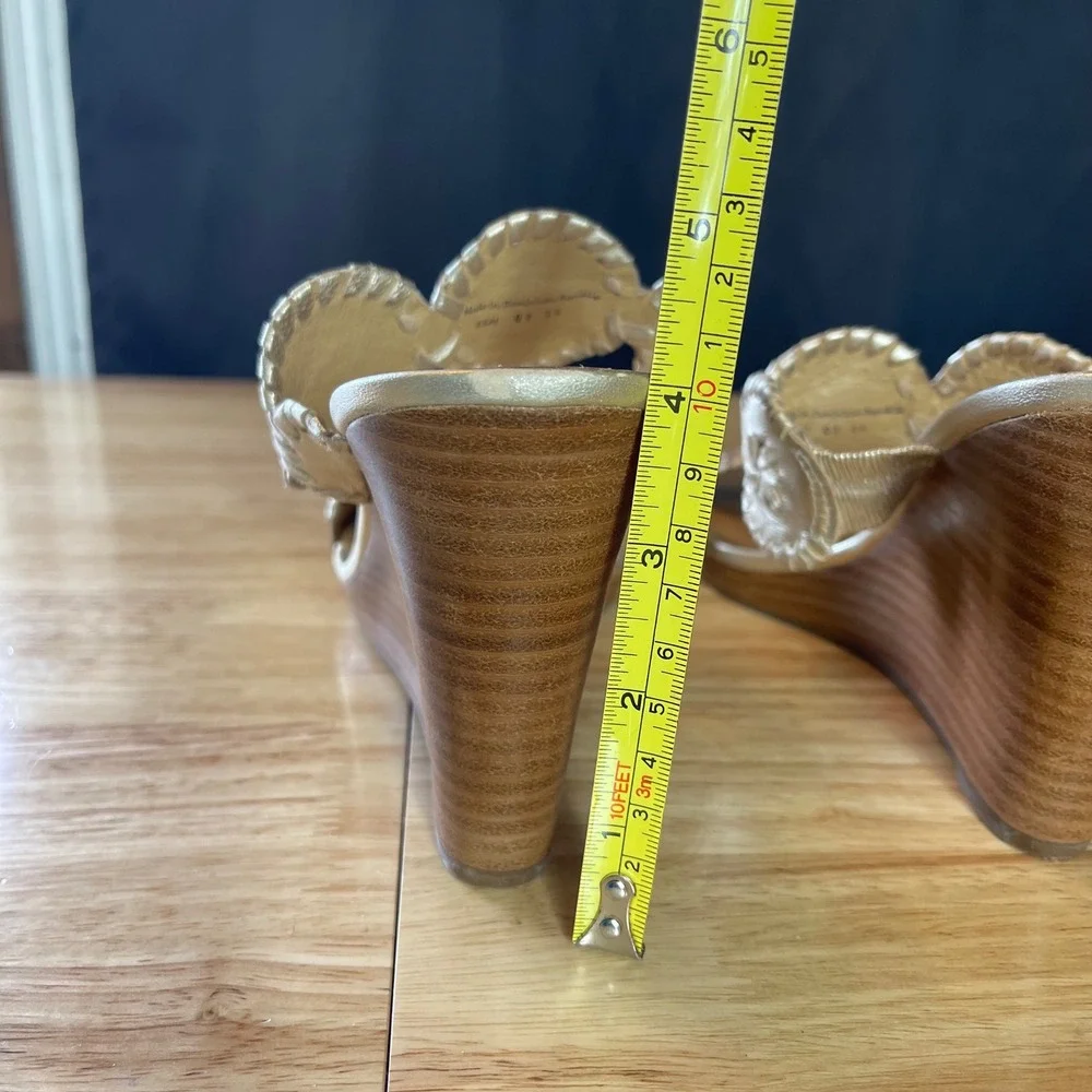 Jack Rogers Gold Metallic Leather Whipstitch Rondelle Wedge Sandals Womens 11M